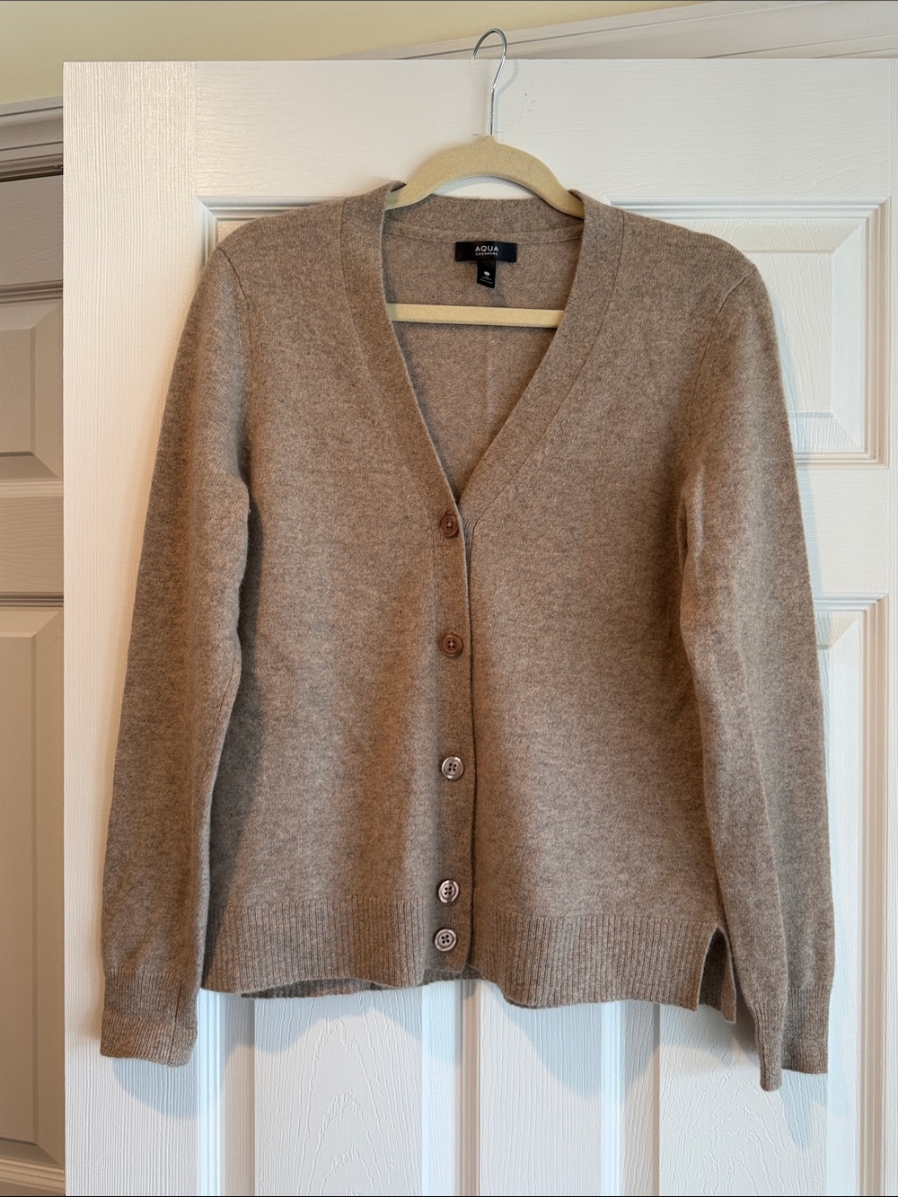 Aqua Taupe Button-Front V-Neck Cashmere Cardigan